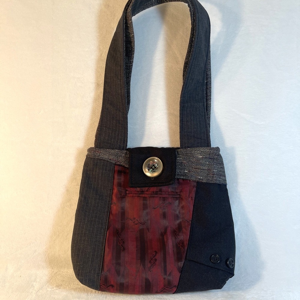 Artsy Upcycled Handmade Shoulder Bag Made From Dad Grandpa Men's Suit Vest‎
